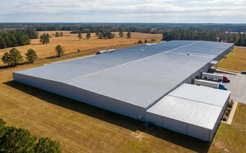 Large industrial facility metal roof restoration in Commerce Georgia