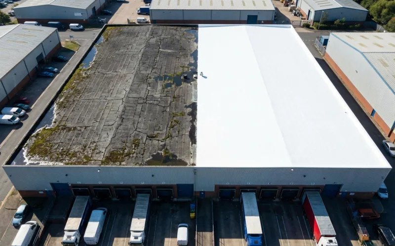 Warehouse roof coating before and after in Atlanta Georgia